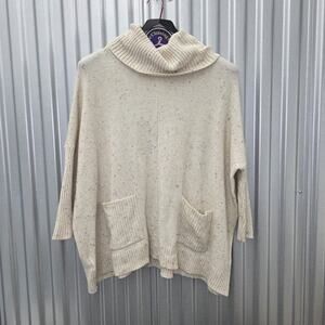 Loft Women's XS Speckled Knit Pullover Sweater Cream Dolman Sleeve Turtle Neck